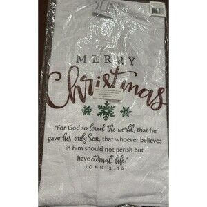 Christmas Kitchen White Tea Dish  Towel - John 3:16  17.5” x 28” 100% Cotton NIP